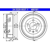 Bremstrommel ATE 24.0220-0037.1 (2 Stk.) FüR Seat Skoda VW Audi Ibiza IV Polo V