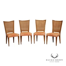 John Widdicomb Mid-Century Modern Set Of Four Walnut Cane Back Dining Chairs
