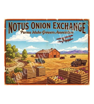 Notus Idaho Onion Exchange 1950s Style Label Art, Retro Advertising 10.5'' x 8''