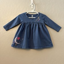 Tea Collection blue long sleeve cotton dress with planet, moon stars 9-12 months