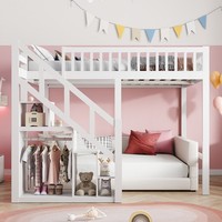 Kinderbett Hochbett Etagenbett Stockbett Massiv Stufenleiter Staufach 90X200Weiß