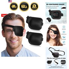 2Pcs 3D Eye Patches for Adults, Adjustable Medical Eyepatch,BlackLeft