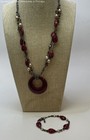 Lia Sophia Gold Tone Red Glass & Faux Pearl Necklace & Bracelet Set 52.7g — photo 2