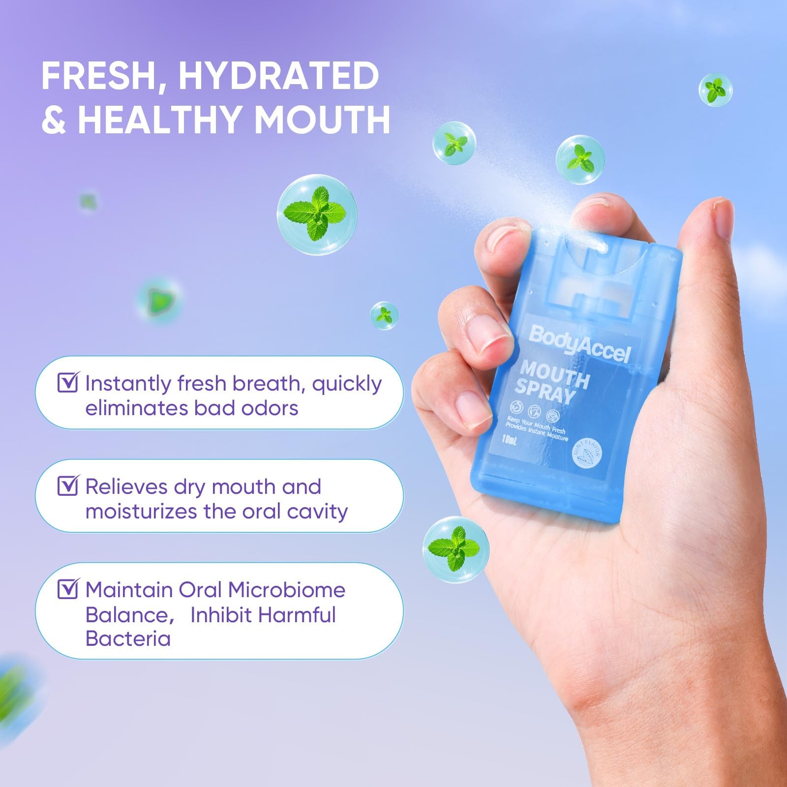 BodyAccel Dry Mouth Spray, Breath Spray for Bad Breath, Portable Mint Mouth S...