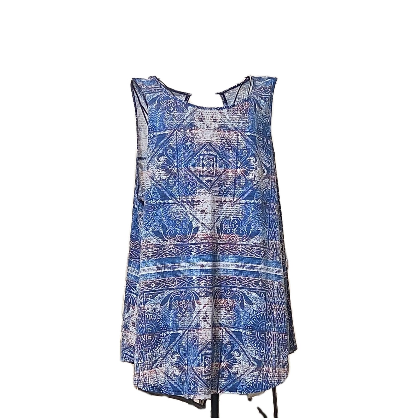 St. John's Bay Active Women's XXL Blue White Geometric Scoop Neck Knit Tank