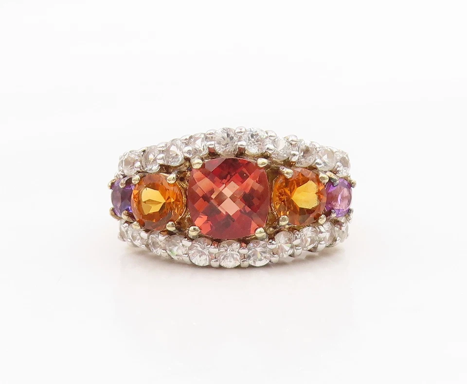 Anillo de plata de ley 925 vintage enchapado en oro banda de múltiples piedras preciosas talla 8,5 RG34170 Foto 2 de 4