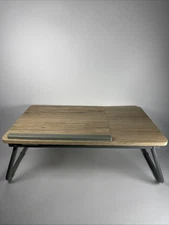 Portable Laptop Table Oak and Gray Adjustable Desk Folding Legs