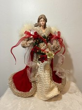 Kurt Adler 10 Light Red and Gold Ivory Angel Lighted Treetop 16"
