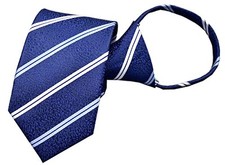 Mens Boys Skinny Pre-tied Zipper Ties Wedding One Size Midnight Blue White