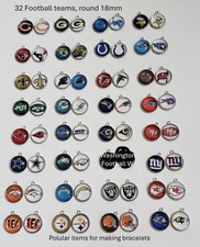 Sale Lot of 4,5 pcs top Glass made, Round shape charms of 32 NFL Football teams