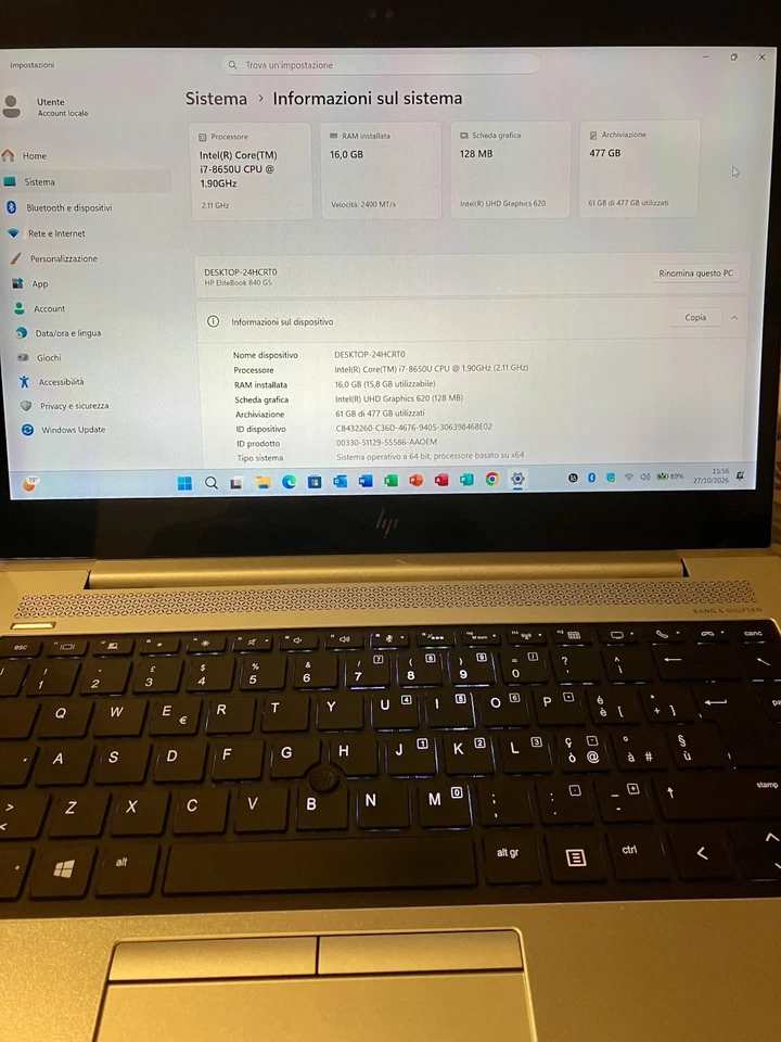 HP EliteBook 840 G5 · i7-8650U · 16GB · 512GB, foto 2 di 5