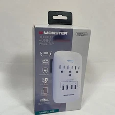 Monster 3 Outlet 4 USB-A Wall Tap Charger Power Strip Surge Protector