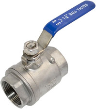 316 Stainless Steel 1/8" 3" Full Port Ball Valve with Blue Vinyl Handle, NPT Fem