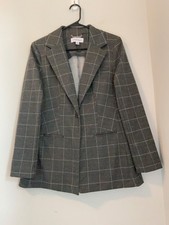 Calvin Klein Stretch Plaid Button Blazer Jacket Women's Size M . New no tag.