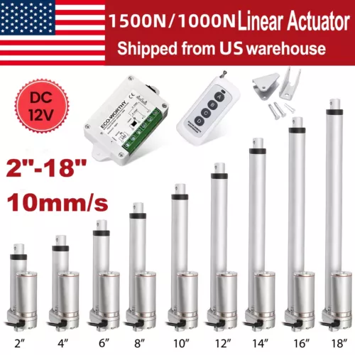 ECO-WORTHY DC 12V 2"-18" Stroke Linear Actuator 1500N 330lbs Max Lift 10mm/s