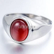 Garnet Oval Cut Gemstone With 925 Sterling Silver Ring For Men's #337 *