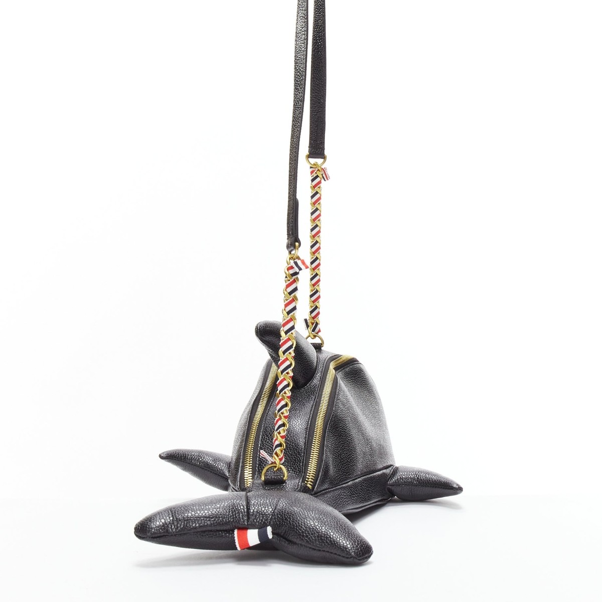 rare THOM BROWNE Mini Dolphin black pebbled leather