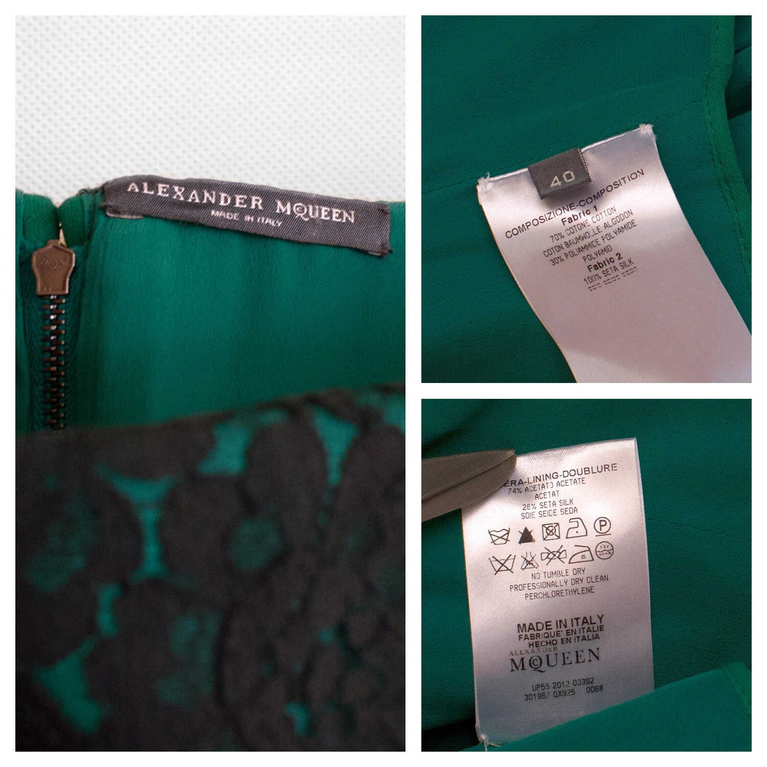 Abito ALEXANDER McQUEEN verde pizzo senza spalline taglia 40 XS 2012