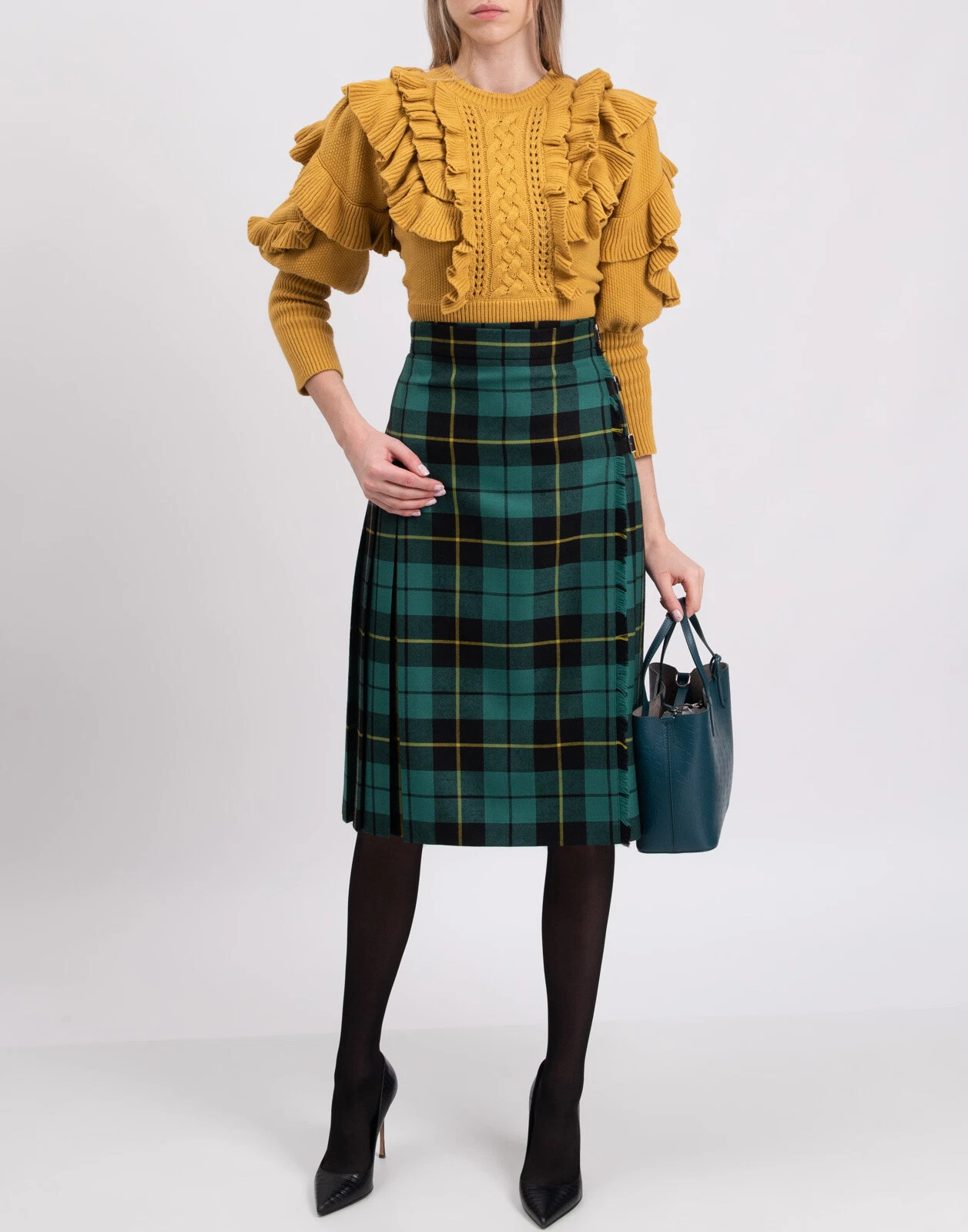 PRIX CONSEILLÉ GUCCI jupe enveloppante en laine IT42 US6 UK10 M détails ceinture en cuir tartan
