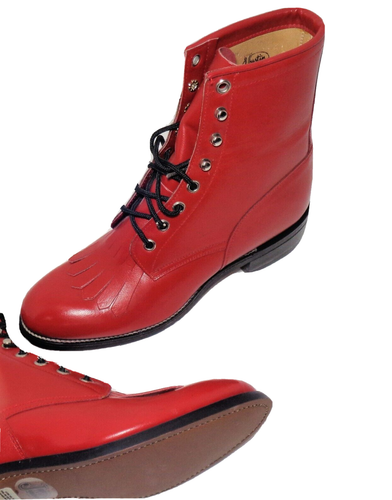 Justin Roper Lace up Red Leather Kiltie Ankle Boots Women's US 5B - Picture 6 of 11