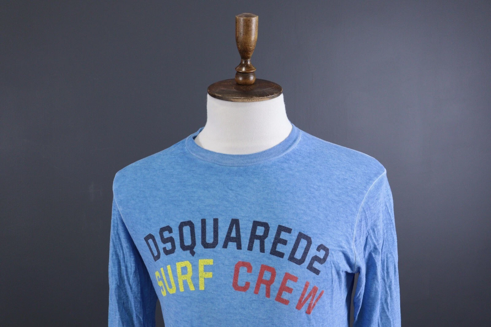 Felpa top DSQUARED2 blu lino manica lunga stampata taglia S