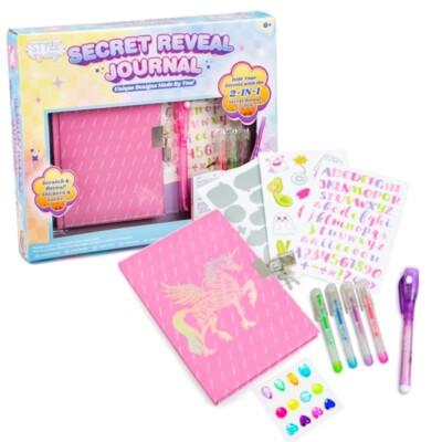 Secret UNICORN Tagebuch Schloss Kinder Journal Scrapbook & Gems Stifte & Sticker