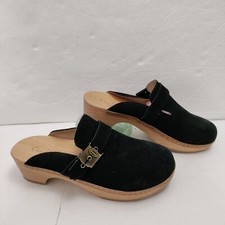 Dr Scholl's Women's 8 M Black Suede Leather Wood Sole Clogs Slides Mules