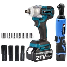 12V/21V Lithium-Ion Cordless 3/8 in. Ratchet and 1/2 in. Impact Wrench Combo Kit