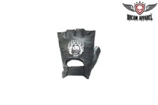 Black Fingerless Leather Skull In Flames Design Motorcycle Biker Riding Gloves