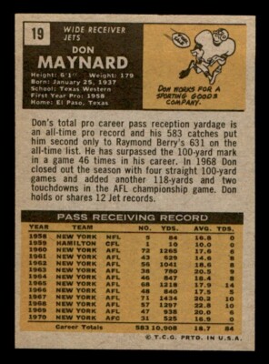 1971 Topps Football #19 Don Maynard NM/MT *d2 | eBay
