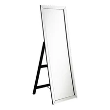 Pemberly Row Modern Glass Rectangle Cheval Mirror in Silver Finish