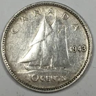 1943 Canada 10 Cents - George VI - Extremely Fine (XF) KM#34 80% Silver 5735-AH