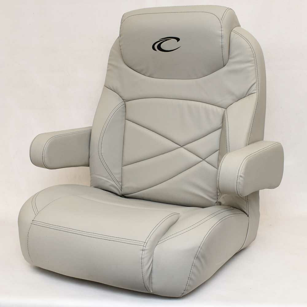 Crest Pontoon Boat Reclining Captains Helm Seat Gray Tears Stain