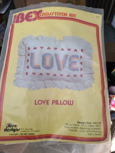 ibex pillow crosstitch kit Love Hearts Rainbow Vintage 1981 New NOS b5 - Picture 4 of 4