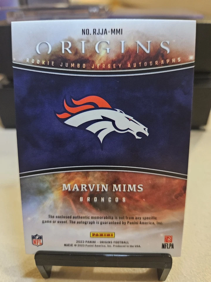 Marvin Mims 2023 Origins Rookie Jumbo Jersey Patch Blue Auto RPA SSP /49 Broncos - Image 2 of 2