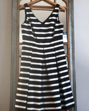 Ralph Lauren Striped Satin Silk Sleeveless Cocktail Dress Sz 10 Pleated Pockets