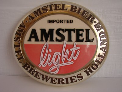  AMSTEL Bier BEER Advertising Sign Plaque Holland Van Munching Plastic Vintage