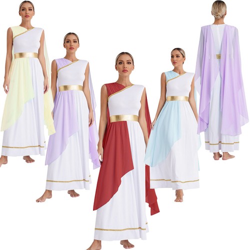 Womens Halloween Ancient Rome Egypt Greek Toga Costume Sleeveless Robe Dress - Picture 6 of 47