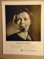 1964 BELL TELEPHONE SYSTEM Operator Wearing Head Set vintage print ad