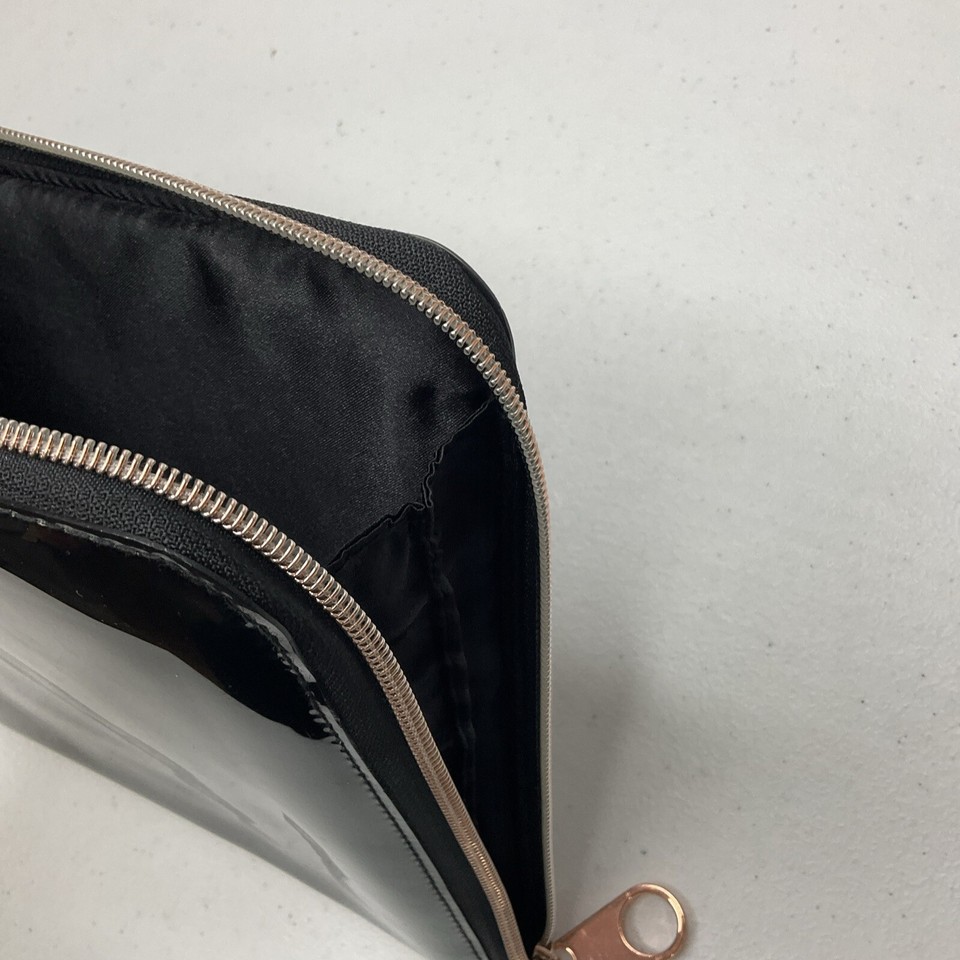 Ted Baker Clutch Tablet Case Top Zip Patent Leather Black Pink Bow 10x8