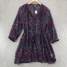 A Pea In The Pod Blouse Women Medium Maternity Navy Blue Red Paisley Boho Sheer