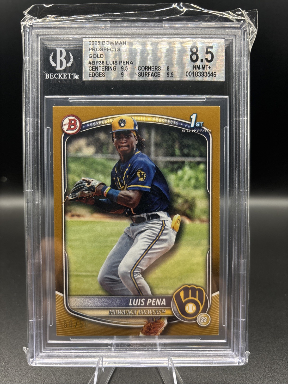 2025 Luis Pena Bowman Paper Prospects #BP-38 Gold 50/50 (RC) Brewers Grade 8.5