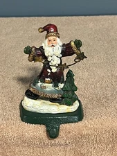 CHRISTMAS STOCKING HANGER K'S COLLECTION CAST IRON SANTA WITH STARS