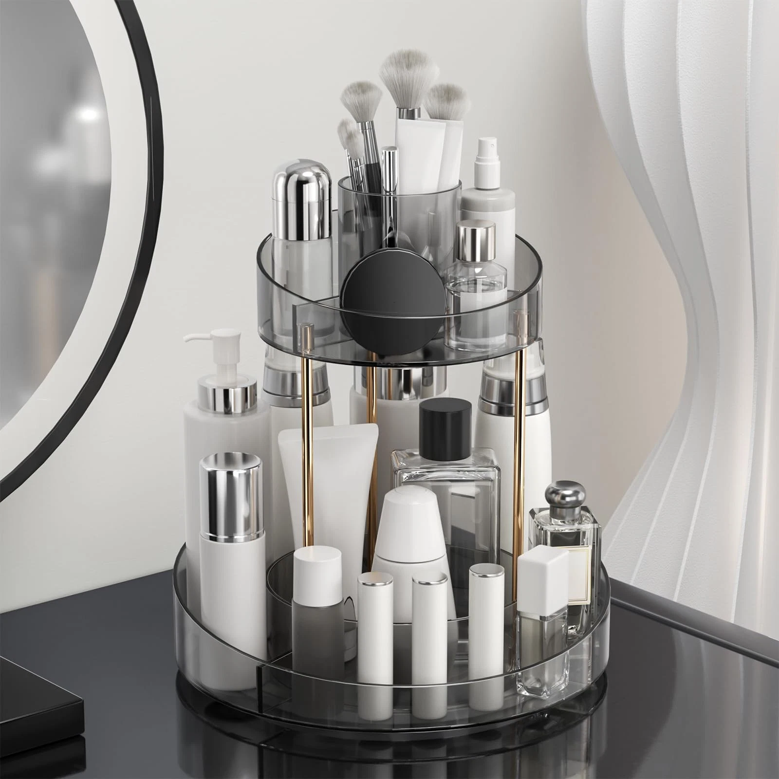 2 tier Makeup Organizer Countertop,360 Rotating Makeup Organizer for Skincare...