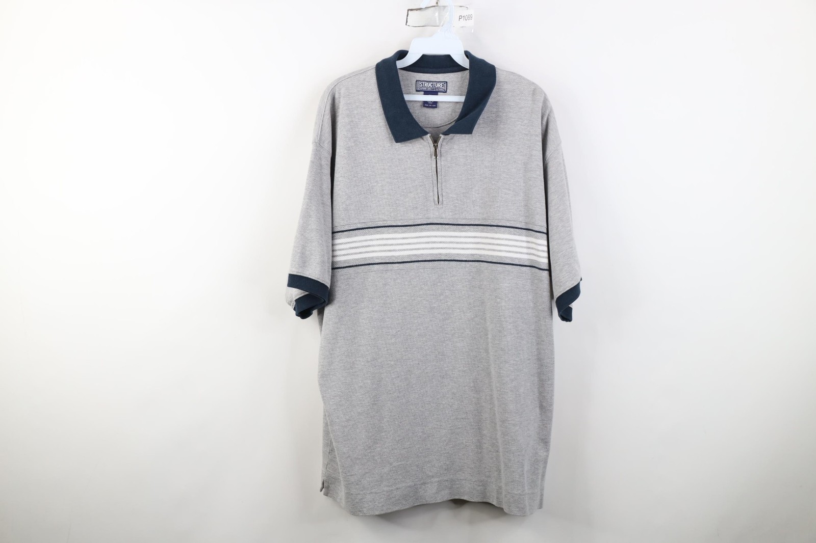 Vintage 90s Streetwear Mens XL Striped Thermal Knit 1/4 Zip Collared Polo Shirt