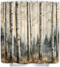 Birch Trees Shower Curtain Gray Tree Winter Birch Forest Bath Curtain Neutral Wa