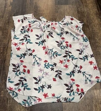 LC Lauren Conrad Women’s Floral Pleat Neck Top Size Large NWT Tie Neck