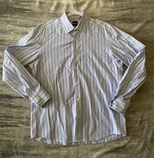 Hugo Boss men's striped long-sleeve dress shirt. Size Large White