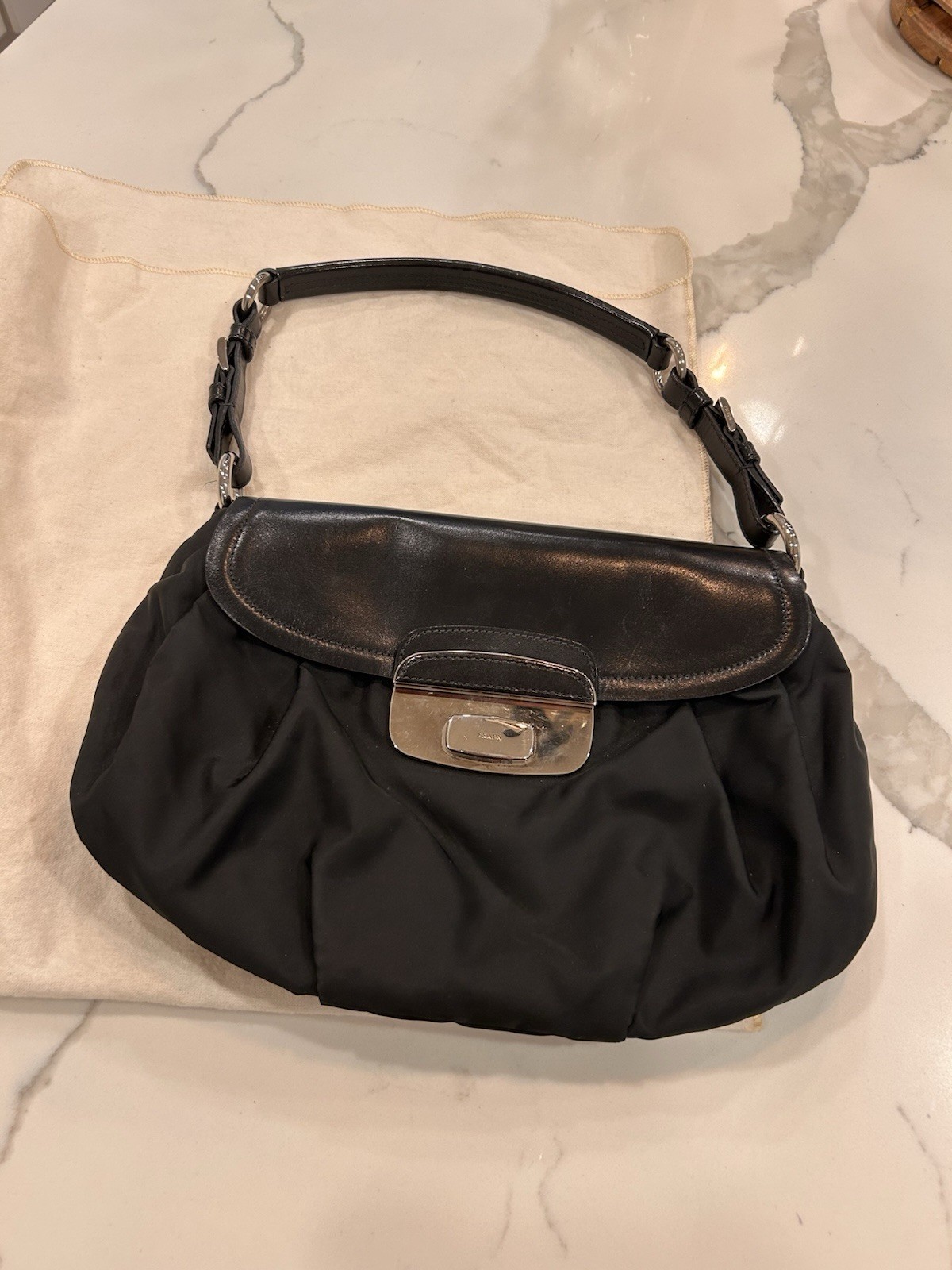 PRADA Shoulder Bag Black Fabric/Leather/Nylon Handbag