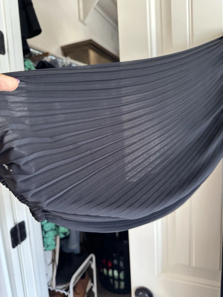 Casa Blanca Mercado Negro Largo Recto Terciopelo Negro Plisado Manga Transparente Talla 12 Foto 3 de 4